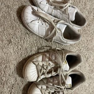 2 pair Adidas superstar big  girls size 1 1/2
